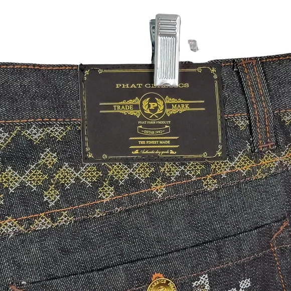 Phat Farm Vintage Y2K Baggy Wide Leg Hip Hop Black Wash Denim Jeans Men's 40x34